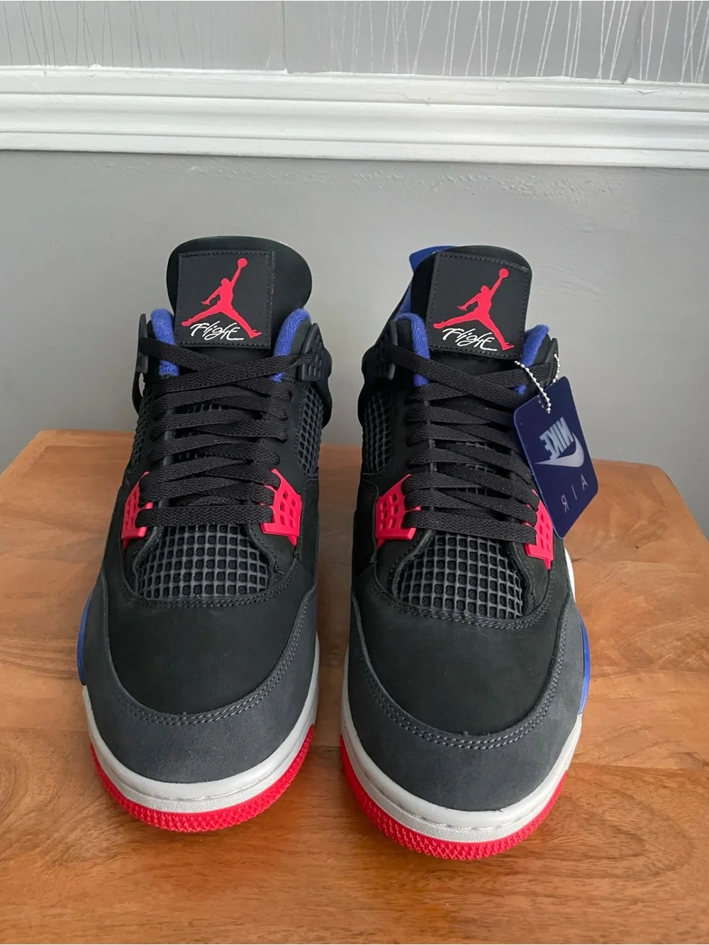 Nike Air Jordan 4 Retro Rare Air Black Fire Red Deep Royal Blue Men’s Size 13 FV